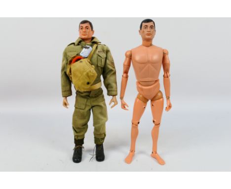 Action Man - Palitoy - Two loose vintage dark brown painted head Action Man figures, both with hard hands and both marked 'Ma
