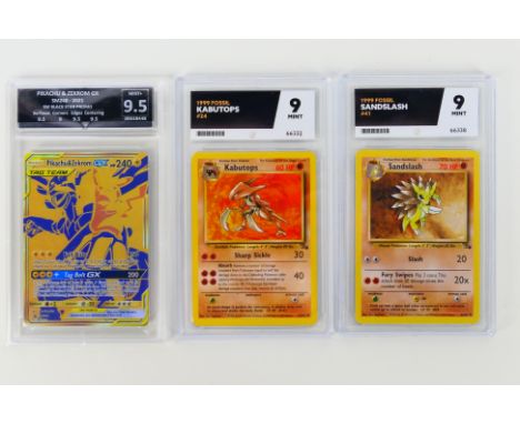 Pokemon - 3 cards to include: An SM Black Star Promo Full Art Pikachu & Zekrom GX SM248 - 2021 card graded Mint+ 9.5 overall,