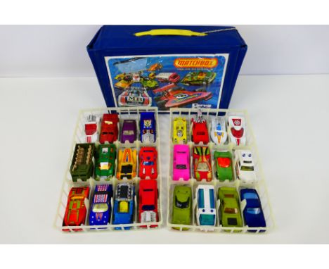 Matchbox - Corgi - Majorette 24 unboxed vintage diecast models in a vintage Matchbox carry case, comprising 21 Matchbox and M