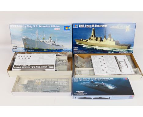 Trumpeter - Hobbyboss - Three boxed model 1:350 scale kits comprising Trumpeter HMS Type 45 Destroyer No.04550, Trumpeter WW2