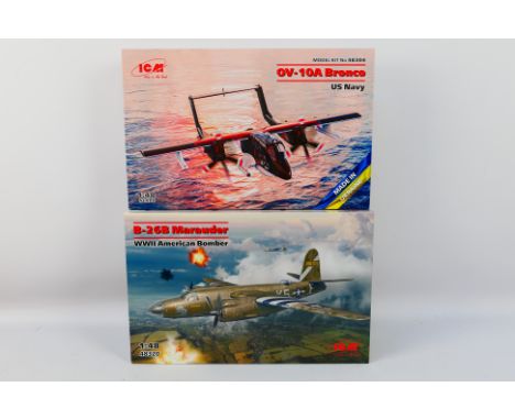 ICM - Two boxed 1:48 scale model aircraft kits comprising Bronco OV-10A US Navy No.48304 and B-26B Marauder WWII American Bom