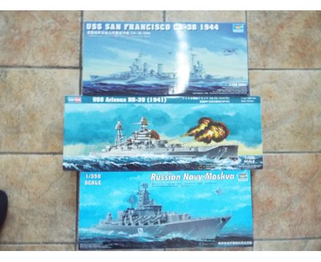 Hobby Boss and Trumpeter - three boxed plastic Naval kits comprising Trumpeter 1:350 scale USS San Francisci CA-38 (1984) # 0
