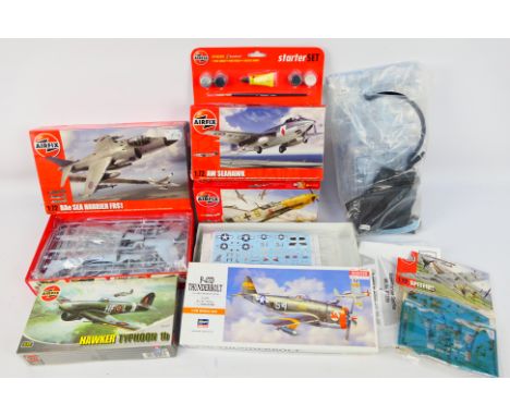 Airfix - Hasegawa - A collection of aircraft model kits including BAe Sea Harrier FRS1 in 1:72 scale, P-47D Thunderbolt in 1: