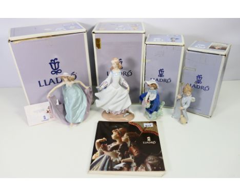 Lladro - four figurines entitled 'Pretty Pickings' model number 05222 approx 18 cm (high), 'Sweep Away the Clouds' model numb