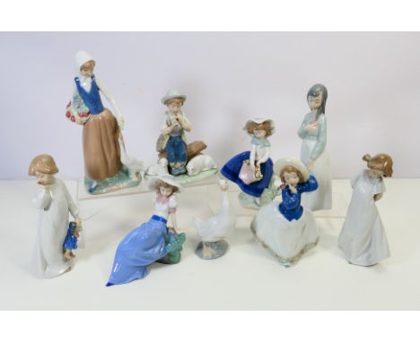 A collection of Lladro and Nao figures / groups, largest approximately 25 cm (h). [W]