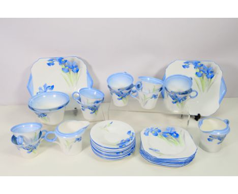 Shelley - A collection of Regent shape tea wares decorated in the Blue Iris pattern comprising two serving plates, seven side