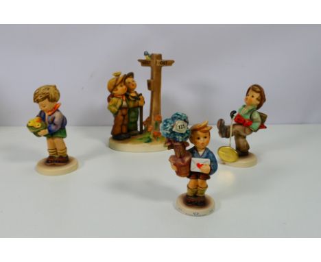 Goebel - Four boxed Hummel figures / groups to include Crossroads, Gift From A Friend, Globe Trotter and other, largest appro