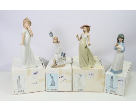 Nao by Lladro - four figurines comprising model numbers 00230 approx 29 cm, 01118 approx 23 cm, 01158 approx 25 cm, and 01111