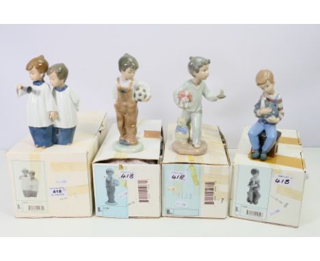 Nao by Lladro - four figurines comprising model numbers 01072 approx 17.5 cm, 01068 approx 18 cm, 01138 approx 18 cm, and 010
