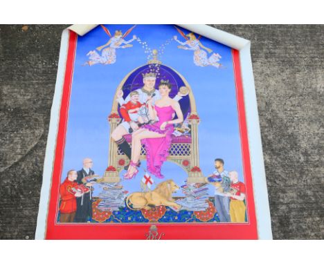A large poster / picture depicting David and Victoria Beckham sat on a throne, approximately 140 cm x 100 cm. [W]