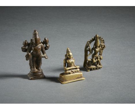 A group of 3 copper alloy figures depicting various deities Southern India, 18th century Including: a beautiful casting depic