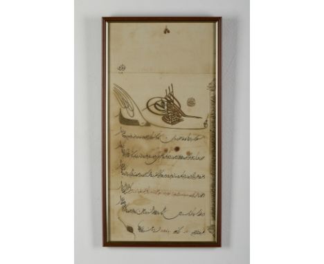 Ottoman firman with tughra of Sultan Abdul Hamid II (r. 1876-1909) and of the periodTurkish text on paper, written in diwani 