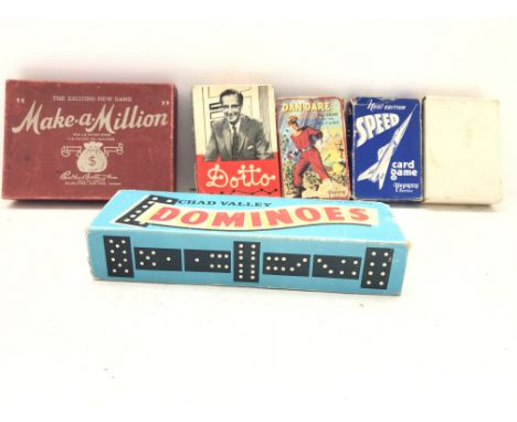 A collection of Vintage Card games including Dan Dare. Dotto.Make-a-Million and a set of Dominoes.