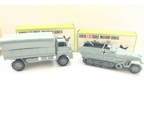 2 x Airfix 1:32 Scale Military Series Vehicles. A Bedford R.L. Truck and a German Half-Track both Boxed.