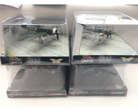 4 x Corgi WW2 Legends boxed Scale 1:72 including a p47D Thunderbolt. A Mitsubishi zero. A P-40 Kittyhawk and a ME 262A.