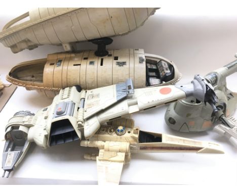 Star Wars, a collection of playworn vintage toys including Slave 1,X-wings, B-wing, and Rebel transporters - NO RESERVE