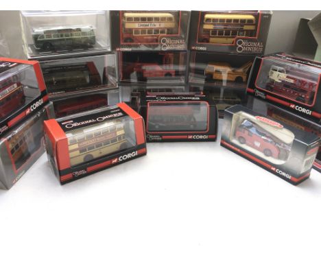 A Collection of Original Omnibus Company Busses and a Corgi Fire Engine all boxed.
