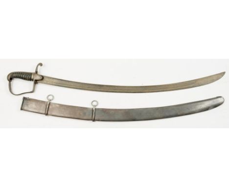 A 1796 pattern Cavalry sword:, the curved blade over hilt with double longets, single quillon and bar guard, leather bond gri