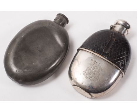 A silver  mounted glass hip flask, maker Horace Woodward &amp; Co Ltd, Birmingham 1906:, together with a pewter hip flask (2)