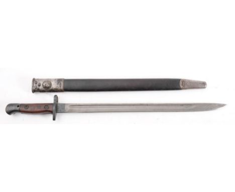A British 1907 pattern bayonet by Sanderson:,the straight fullered blade stamped as per title and with crown and 'GR' cipher,