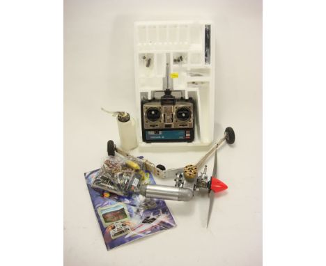 A 'Focus 6' radio control transmitter, servos etc, GMS 2000, Glow plug aero engine:, ( a lot).