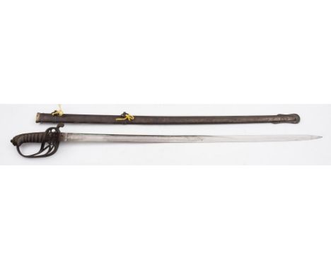 A Victorian Infantry Officer's dress sword: the straight single edged blade with acid etched decoration , crown and 'VR' ciph