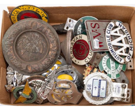 A collection of  various automobile badges:, including a Silver City Airlines badge by J R Gaunt, London, a Poole Pirates Sup