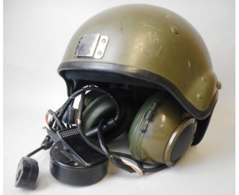 RACAL, a British Army armoured vehicle helmet: with headphones, microphone and associated wiring.