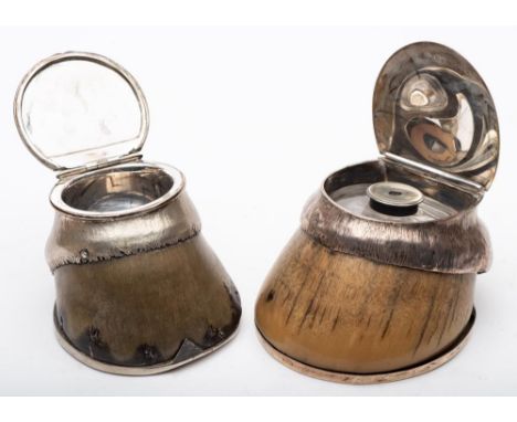 A silver mounted hoof inkwell, maker John Samuel Hunt, London, 1847: inscribed, with hinged lid enclosing a clear glass and s