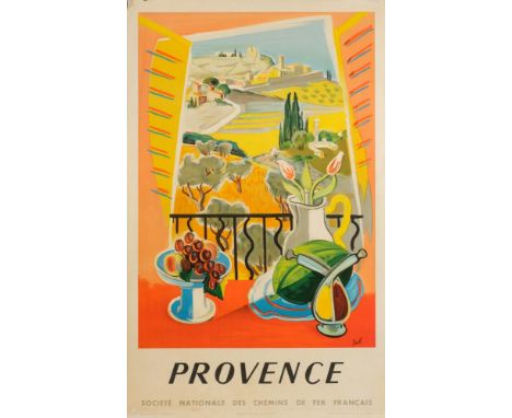 A mid 20th century French Railway lithograph poster 'Provence':, designed by Jean Jacquelin for SNCF No 75 , 1954, printed by