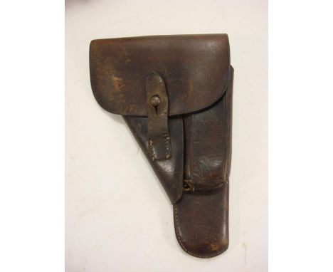 A Third Reich period brown leather Walther P38 holster:, with three letter ordnance code 'dta' for 'A Waldhausen, Inn. M. Bru