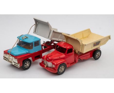 A Mettoy tinplate  'Guy Invincible' tipper truck:, with blue cab, red chassis and white  tipper, together with a Buddy L 'Hyd