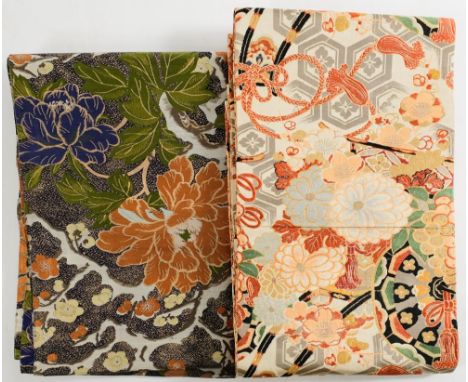 Two Japanese silk Obi (kimono sash):, both with floral decoration (2)