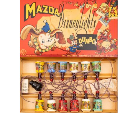 A boxed set of  Mazda Disneylights 'Dumbo' by The British Thomson-Houston Co Ltd:,  comprising a set of twelve coloured plast