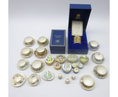 Halcyon Days enamel box 'York Minster Embroidery Box' with certificate and box & three others for Mothers Day 1979,1989 & 199
