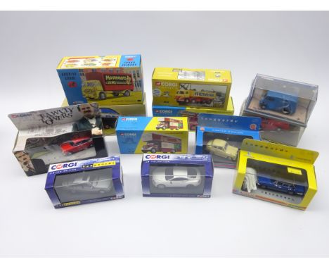 Twelve Corgi die-cast models including AEC Eliptical tanker, West Yorkshire FB AEC Turntable ladder, Hoveringham Gravels Tipp