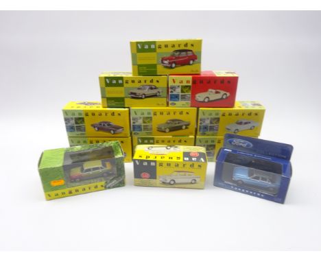 Twelve Vanguards die-cast models including limited edition Austin A60 Cambridge, Ford Capri 109E GT, MGA Open Top, Vauxhall C