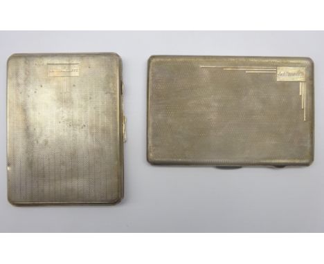 Two engine turned silver cigarette cases by I S Greenberg &amp; Co, Birmingham 1933 and 1939, approx 10oz