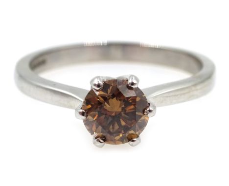 18ct white gold fancy cognac brown diamond ring, hallmarked, diamond approx 0.7carat Condition Report & Further Details Size 