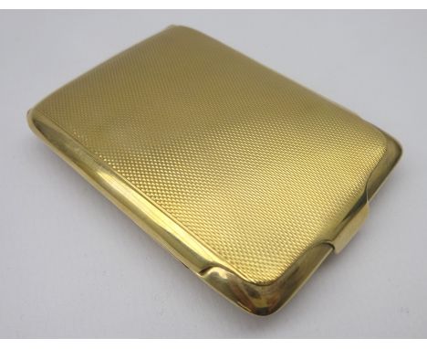 9ct gold engine turned matchbook case by Mappin &amp; Webb in matched leather case, approx 27.6gm
