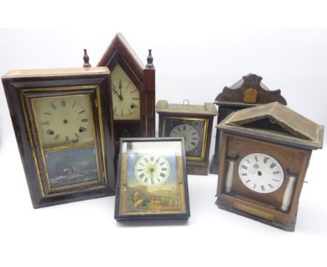 Four 19th century Black Forest wall clocks, an American mantel clock and an American wall clock Condition Report & Further De
