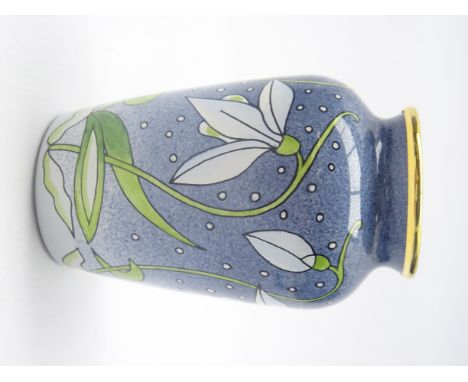 Small Moorcroft enamel vase decorated with Snowdrop's designed by Rachel Bishop, boxed H7.5cm  Condition Report & Further Det