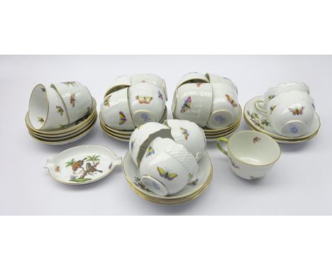 Set of eleven Herend coffee cups and saucers painted with birds & insects shape no. 1711 and a set of five similar Herend cof
