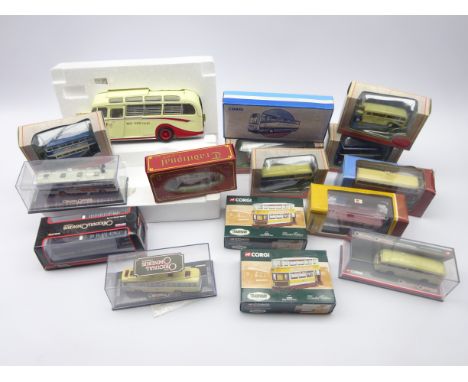 Large scale die-cast model of a West Yorkshire passenger coach and fifteen other die-cast models of buses by Corgi, EFE, Crea