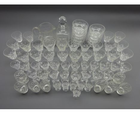 Suite of Stuart and other crystal glassware, cut glass water jug, Royal Doulton decanter etc  Condition Report & Further Deta