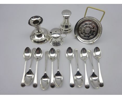 Set of silver teaspoons by Walker &amp; Hall, Sheffield 1903 and another set of six by W S Savage &amp; Co, Sheffield 1909, s