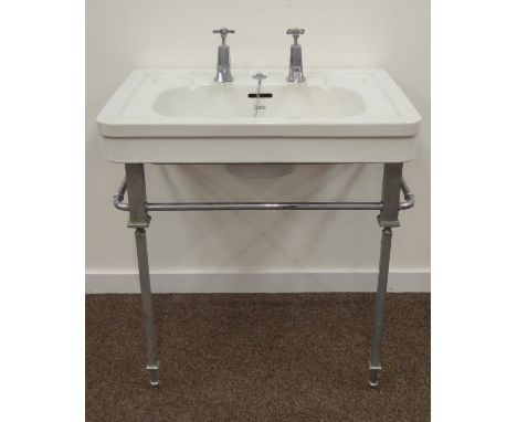 1930s Art Deco 'Shanks' enamel sink with chrome taps and stand, W76cm Condition Report & Further Details Click here for furth