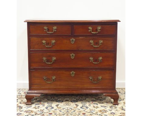 George III mahogany chest fitted with two short and three long drawers, oak lined, cast brass handles, on bracket feet, W86cm