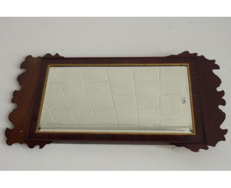 19th century mahogany Chippendale style wall mirror, bevelled glass with gilded border, 103cm x 57cm Condition Report & Furth