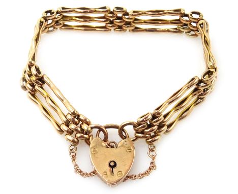 Gold three bar gate bracelet, stamped 9ct, approx 17.1gm  Condition Report & Further Details Click here for further images, c
